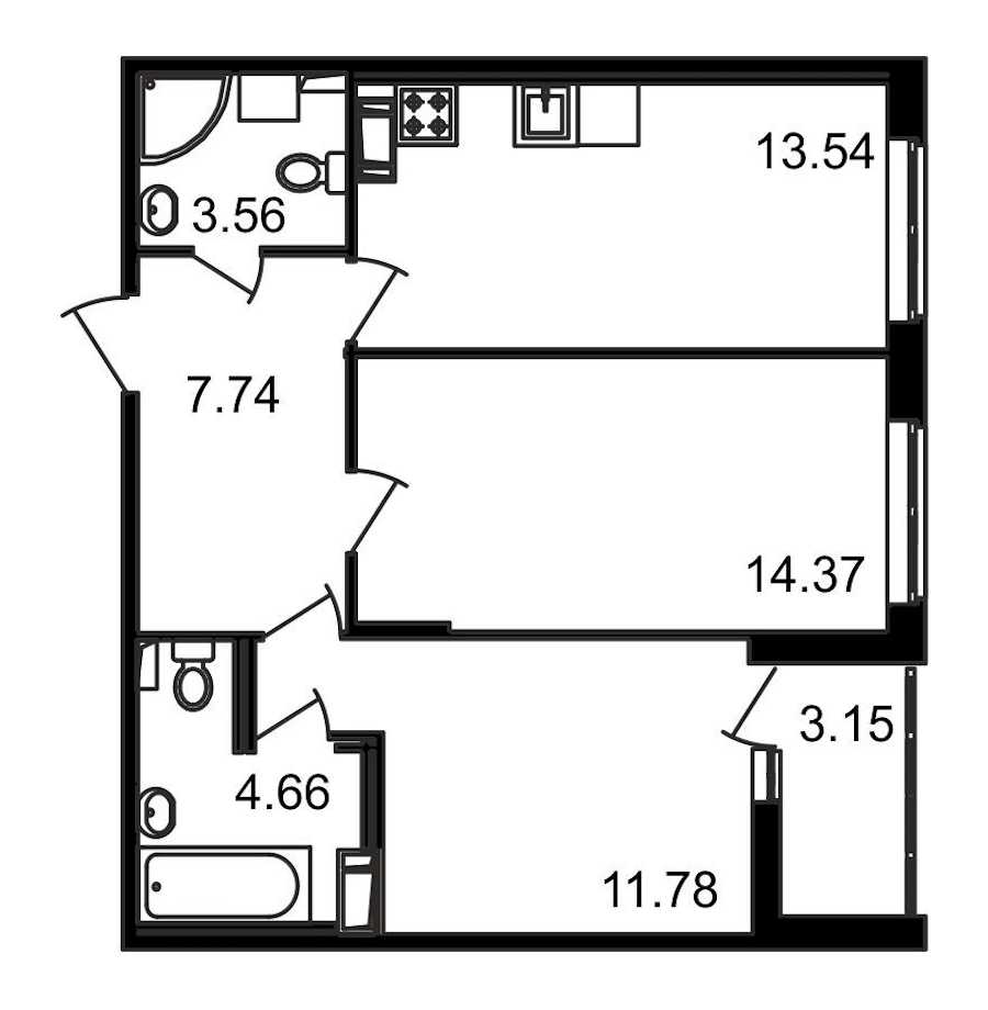 Двухкомнатная квартира в : площадь 58.8 м2 , этаж: 13 – купить в Санкт-Петербурге